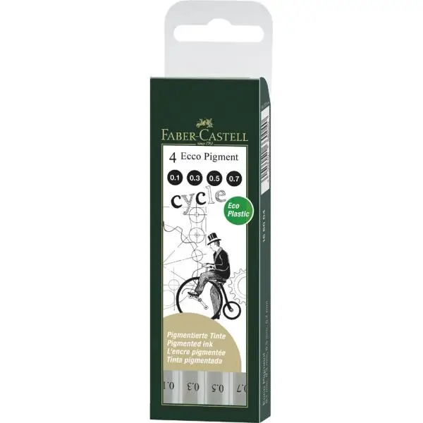 FABER-CASTELL Pigmentliner ECCO PIGMENT, schwarz, 4er Etui (EAN: 4005401670049)
