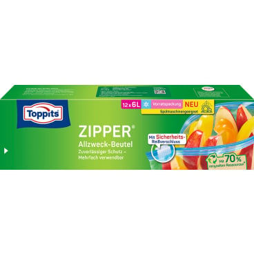 TOPPITS Allzweckbeutel mit Zipper, 12 x 6 Liter, transparent (EAN: 4008871211057)