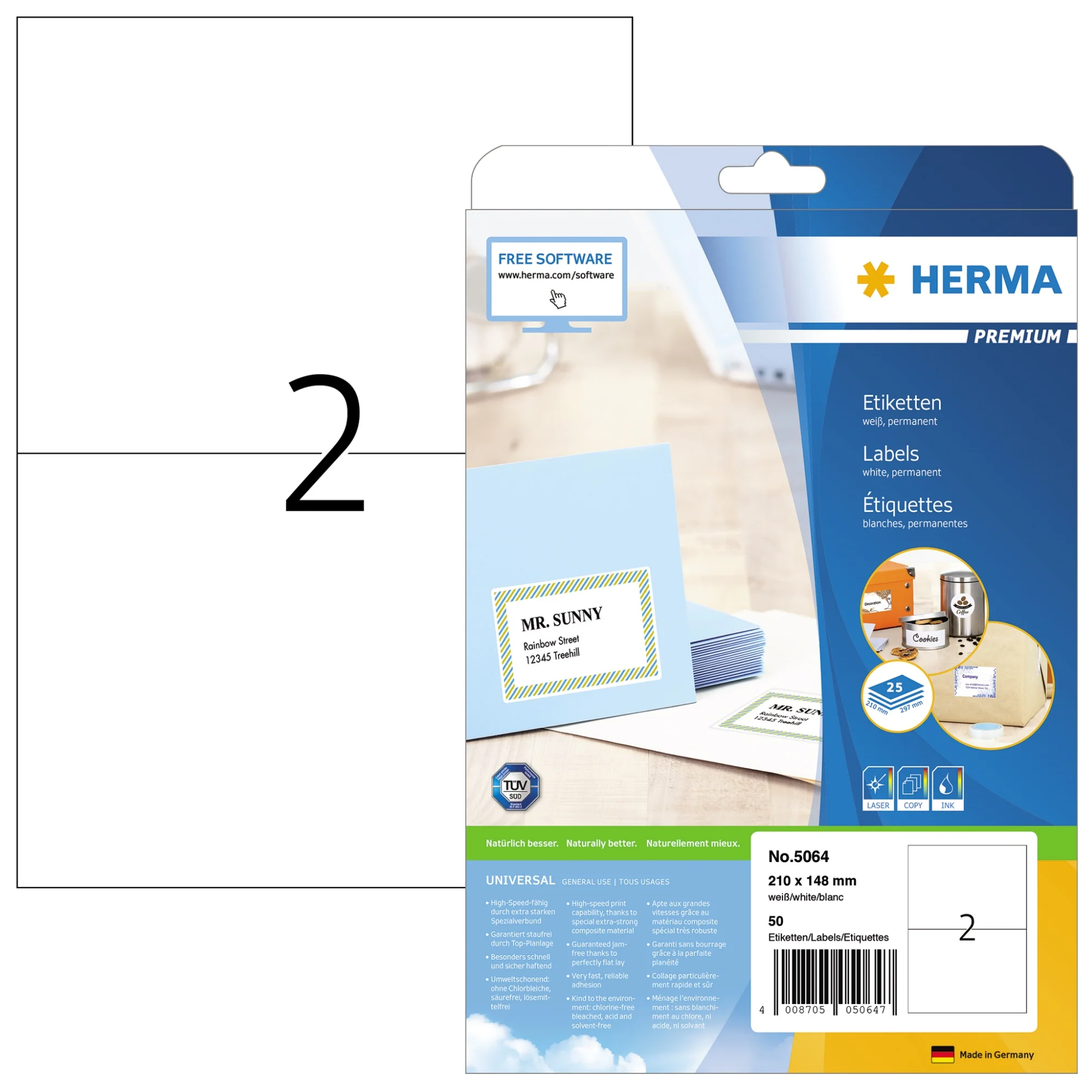 HERMA Universal-Etiketten PREMIUM, 210 x 148 mm, weiß (EAN: 4008705050647)