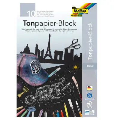 folia Tonpapierblock, DIN A3, 130 g/qm, schwarz (EAN: 4001868039610)