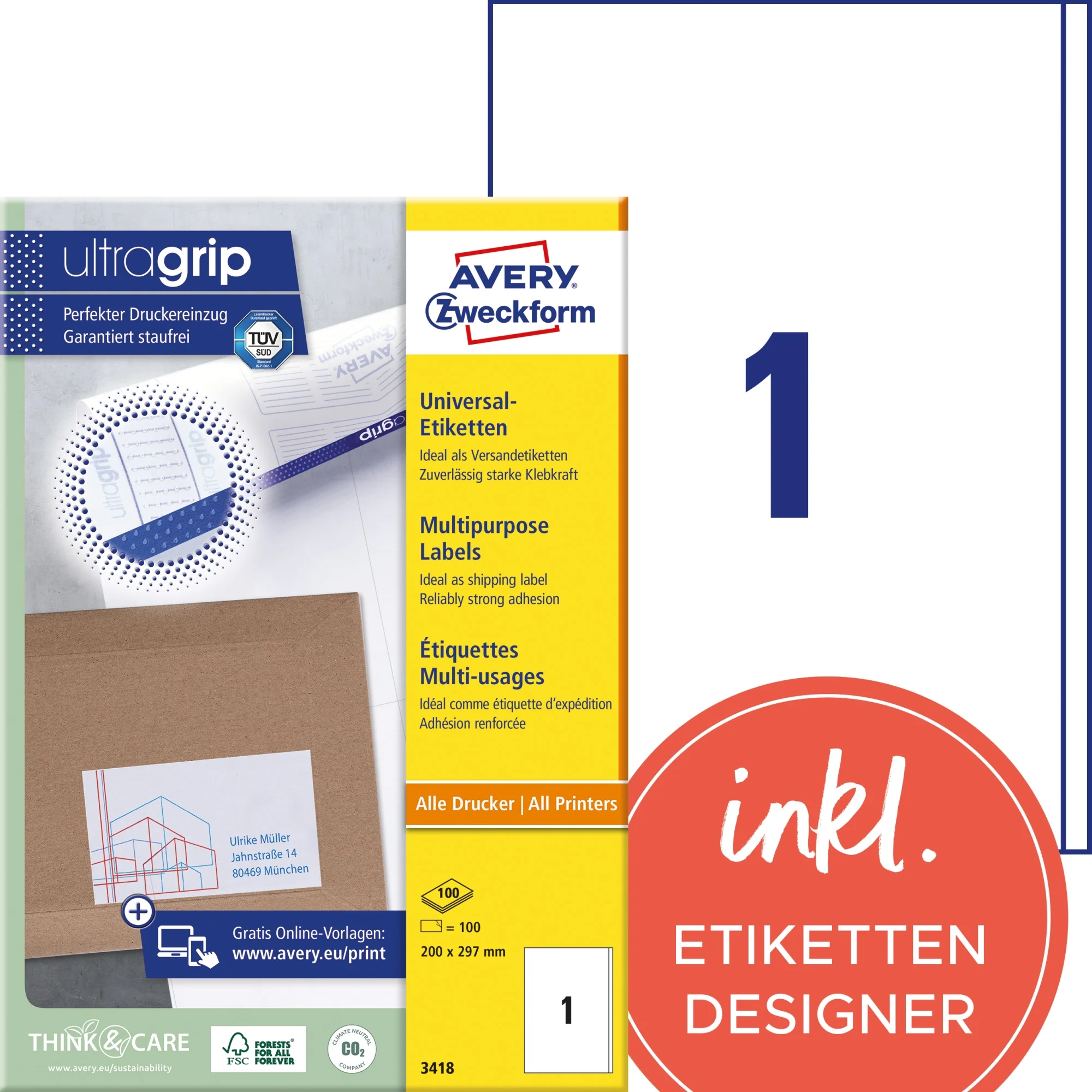 AVERY Zweckform Universal-Etiketten, 200 x 297 mm, weiß (EAN: 4004182034187)