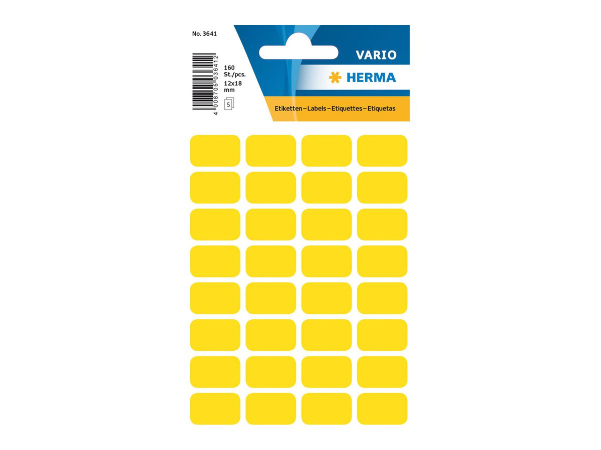 HERMA Vielzweck-Etiketten, 12 x 18 mm, gelb, Kleinpackung (EAN: 4008705036412)