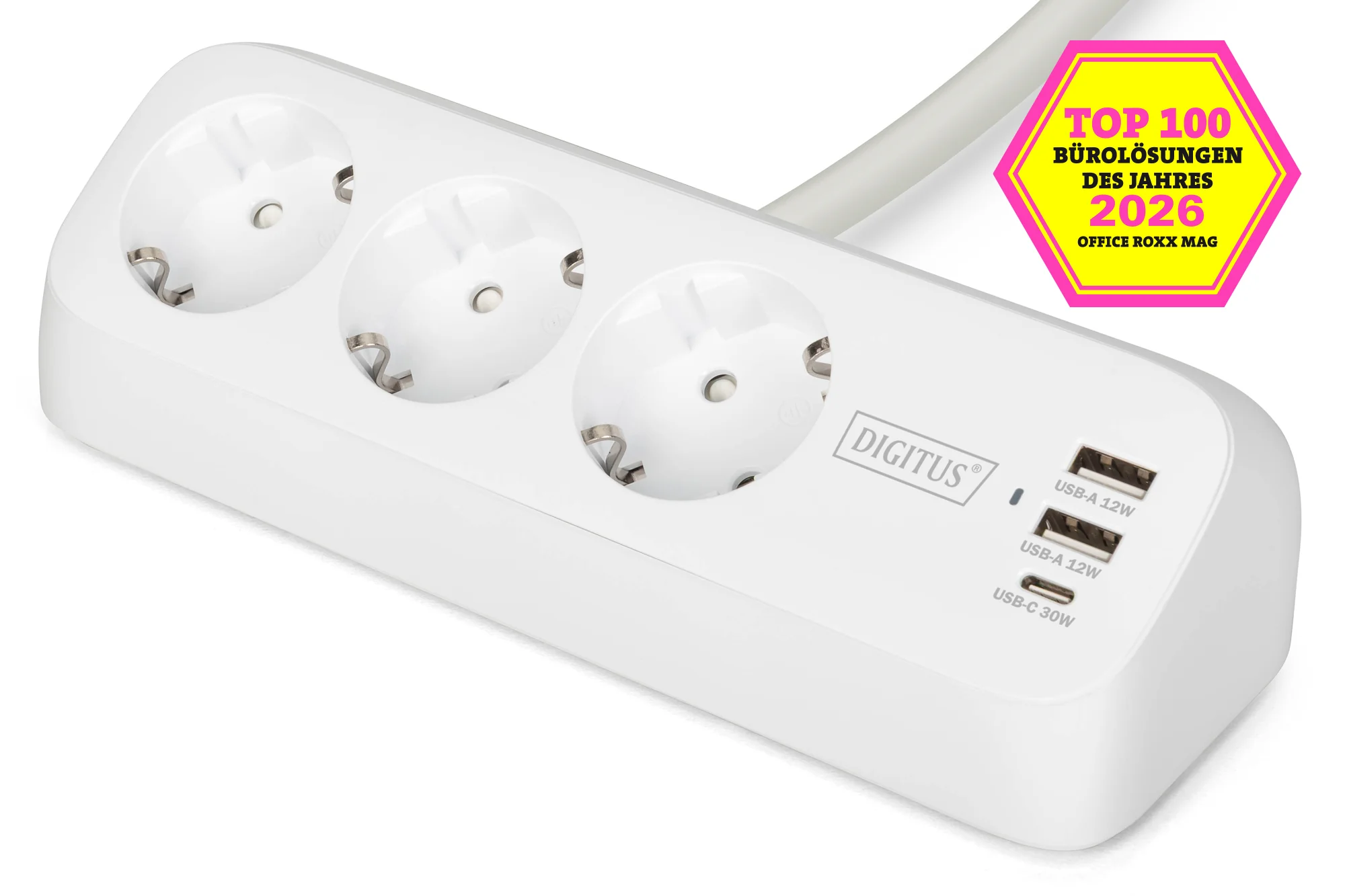 DIGITUS Steckdosenleiste, 3-fach + 3x USB, weiß (EAN: 4016032502074)