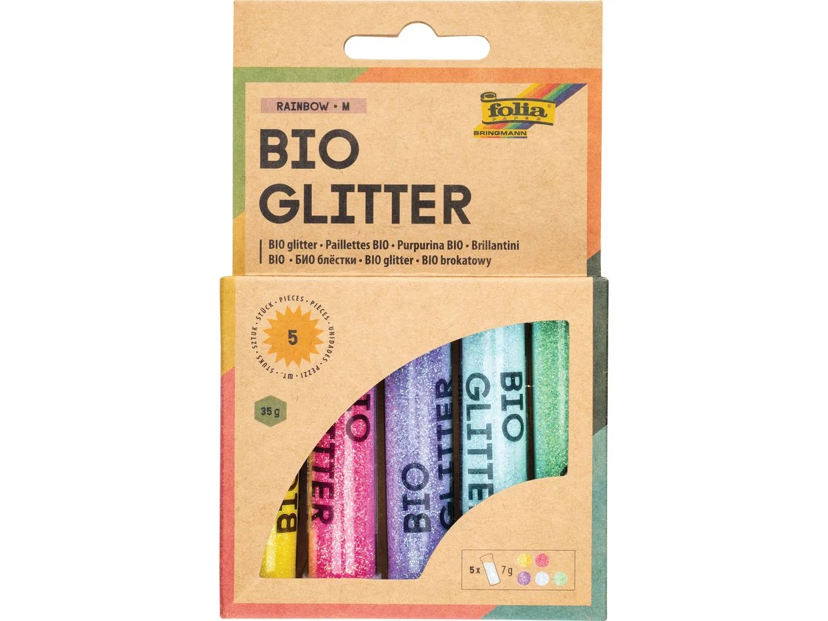 folia BIO Glitter Mix RAINBOW "M", gelb, pink, lila, hellblau, grün (EAN: 4001868133462)