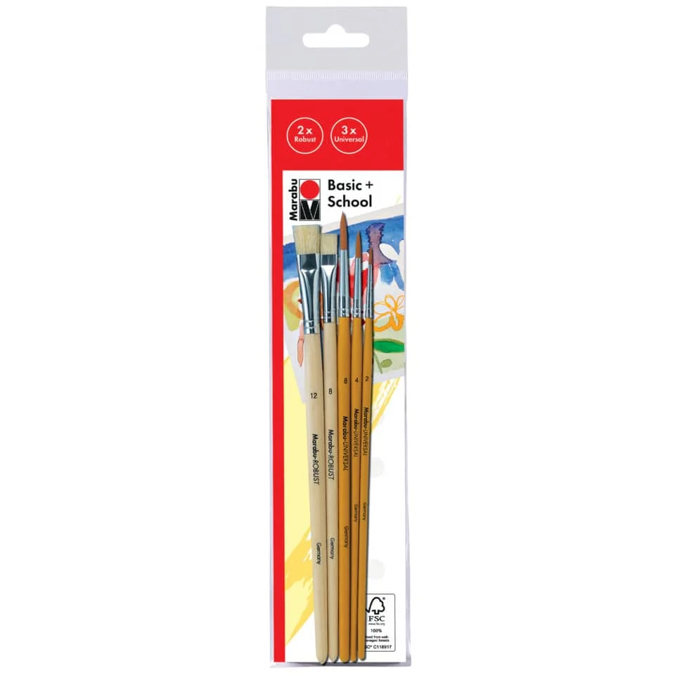 Marabu Pinsel-Set "Basic + School", 5-teilig (EAN: 4007751405999)