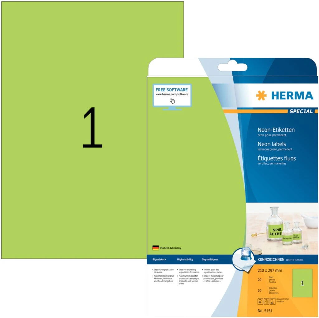 HERMA Universal-Etiketten SPECIAL, 210 x 297 mm, neon-grün (EAN: 4008705051514)