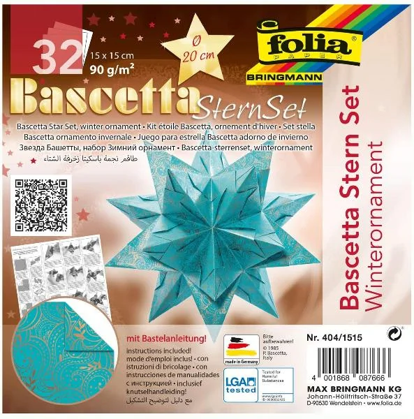 folia Faltblätter Bascetta-Stern, türkis / bedruckt (EAN: 4001868087666)
