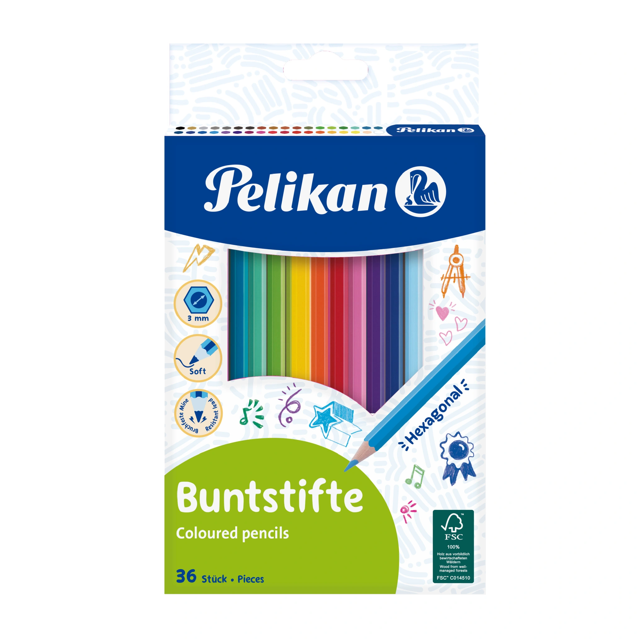 Pelikan Buntstifte Standard, sechseckig, 36er Kartonetui, farbig sortiert (EAN: 4012700700131)