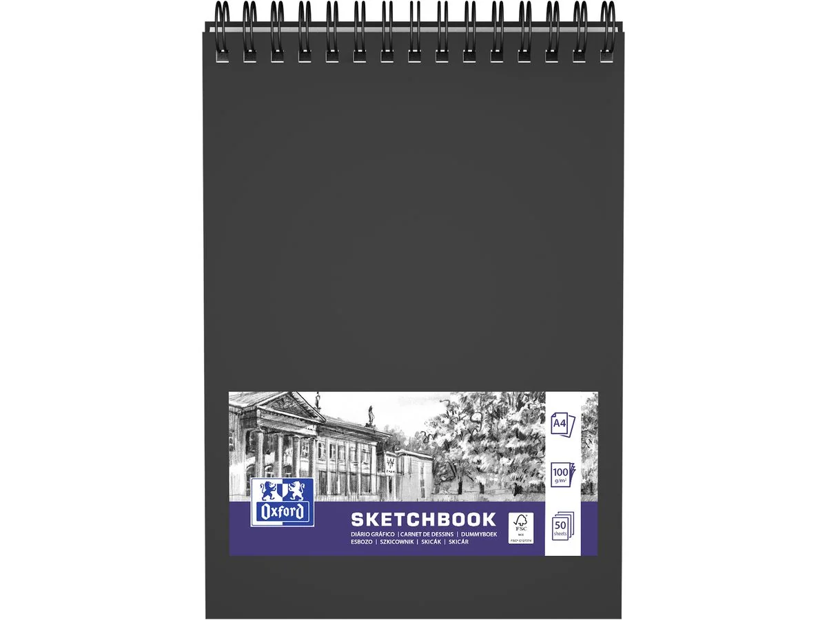 Oxford Skizzenbuch Spiralbindung, DIN A4, 50 Blatt, schwarz (EAN: 5904017391104)