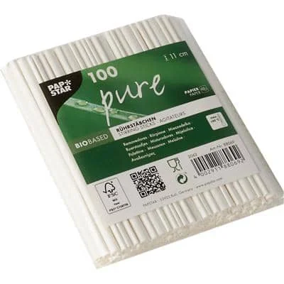 PAPSTAR Papier-Rührstäbchen "pure", Länge: 110 mm, weiß (EAN: 4002911880692)