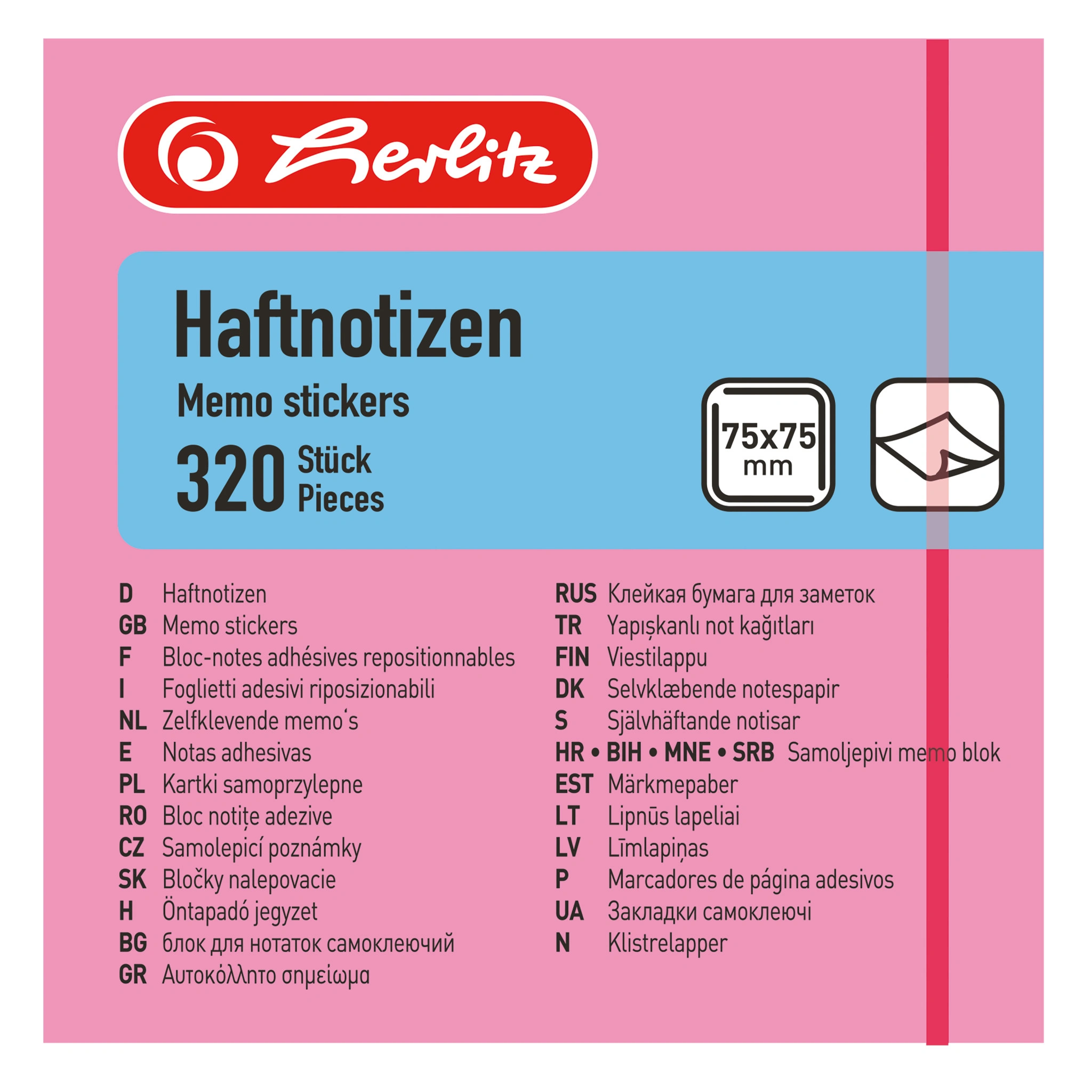 herlitz Haftnotiz-Würfel, 75 x 75 mm, Neonfarben (EAN: 4008110790770)