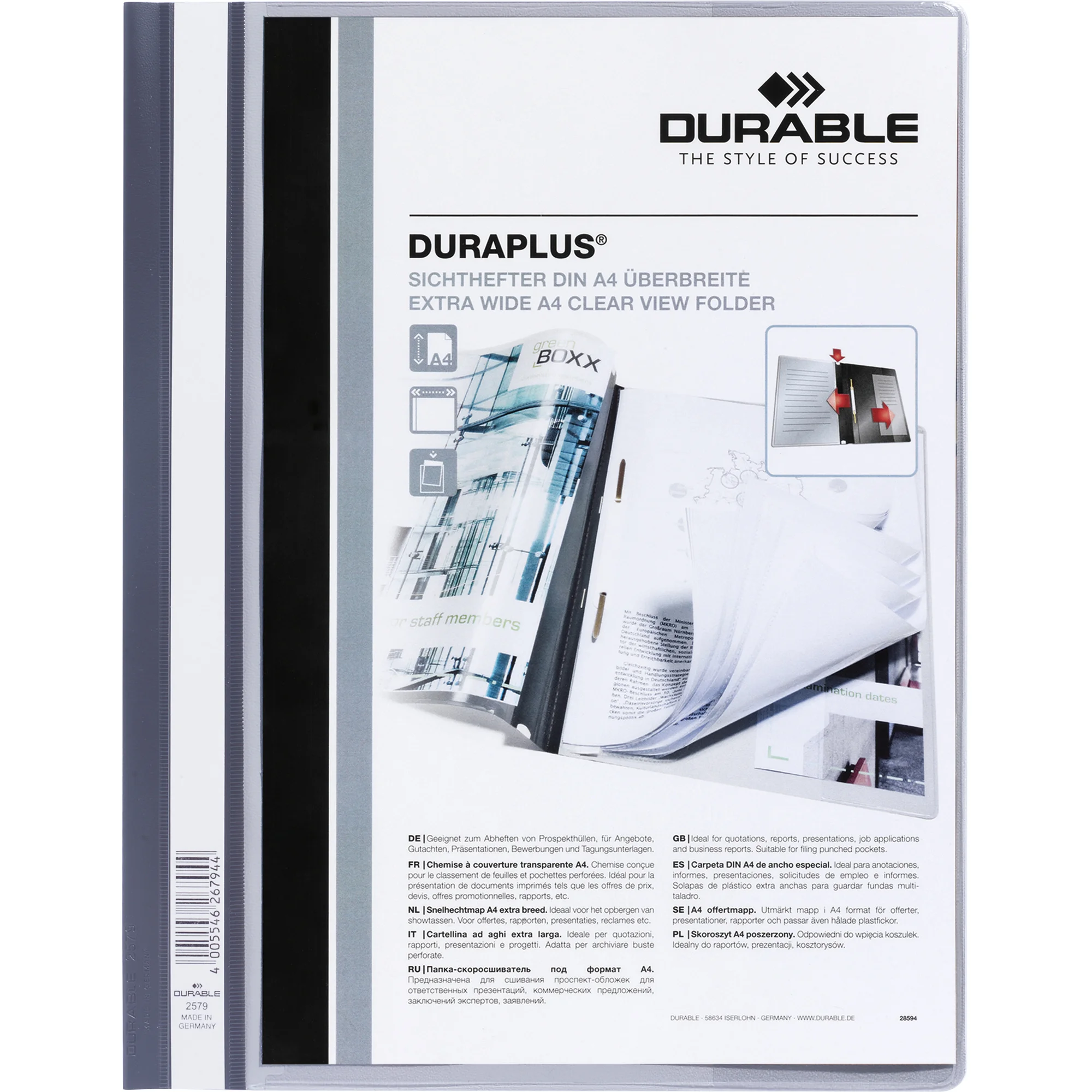 DURABLE Schnellhefter DURAPLUS, DIN A4, grau, überbreit (EAN: 4005546201467)
