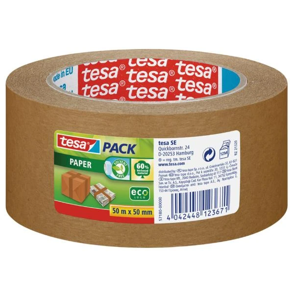 tesapack PAPER ecoLogo Verpackungsklebeband, 50 mm x 50 m (EAN: 4042448123671)