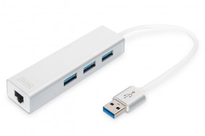 DIGITUS USB 3.0 Hub & Gigabit LAN Adapter, 3-Port (EAN: 4016032423836)