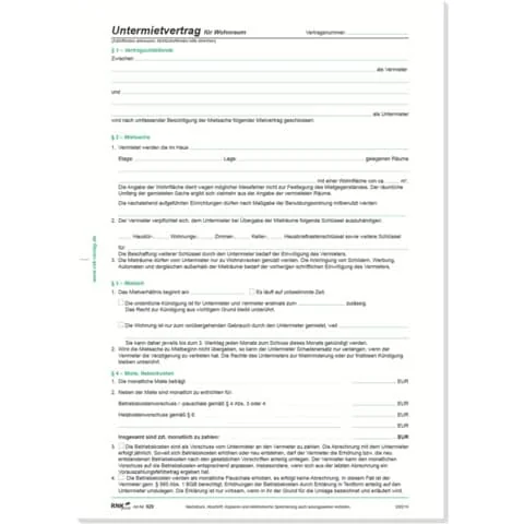 RNK Verlag Vordruck "Untermietvertrag für Wohnräume", DIN A4 (EAN: 4002871052016)
