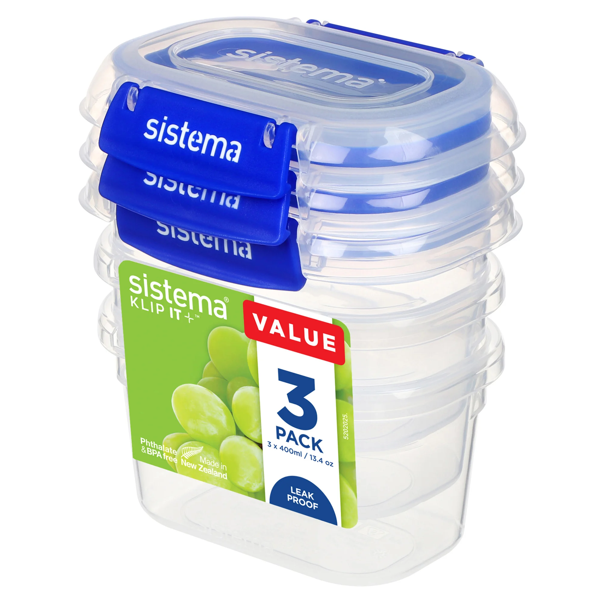 Sistema Frischhaltedose KLIP IT PLUS, 400 ml, blau, 3er Set (EAN: 9414202885432)