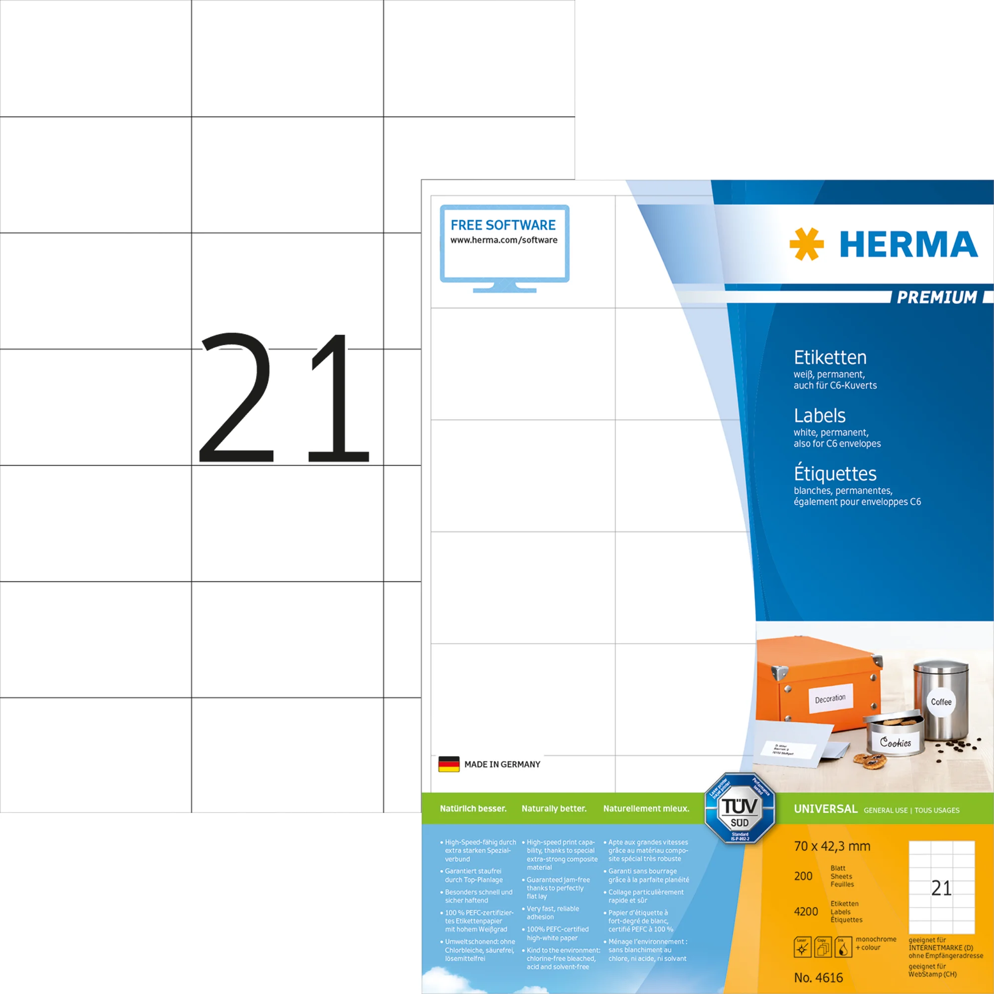 HERMA Universal-Etiketten PREMIUM, 70 x 42,3 mm, weiß (EAN: 4008705046169)