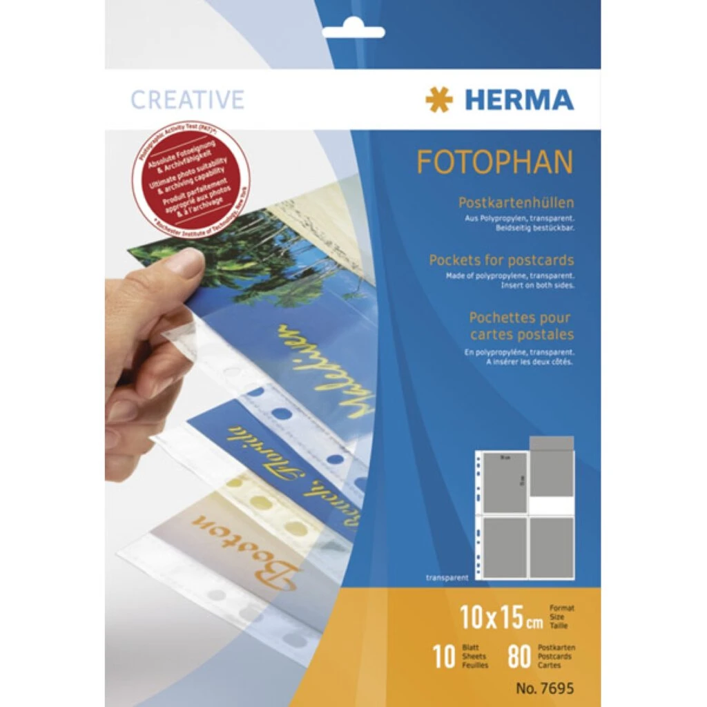 HERMA Postkartenhüllen, für 10 x 15 cm Postkarten, aus PP, transparent (EAN: 4008705076951)