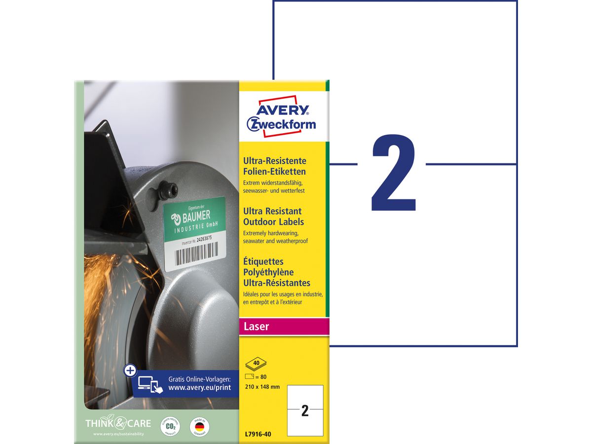 AVERY Zweckform Ultra-Resist. Folien-Etiketten, 210 x 148 mm (EAN: 4004182050026)