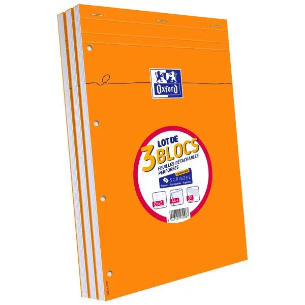 Oxford Notizblock, DIN A4, kariert, 4-fach Lochung, 3er Set (EAN: 3020121070987)