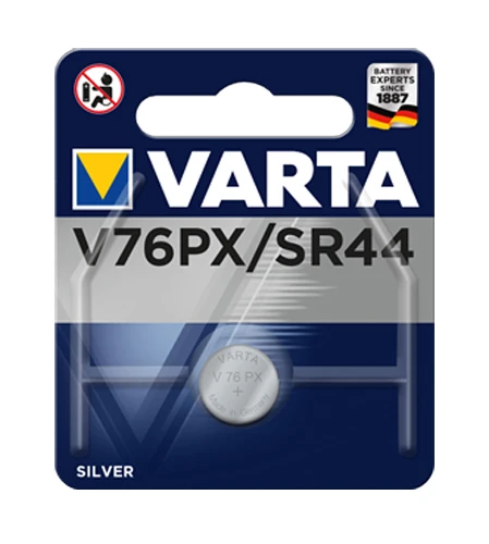 VARTA Silber-Oxid Knopfzelle V76PX (SR44), 1,55 Volt (EAN: 4008496274062)