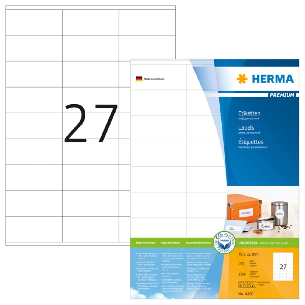 HERMA Universal-Etiketten PREMIUM, 70 x 32 mm, weiß (EAN: 4008705044509)