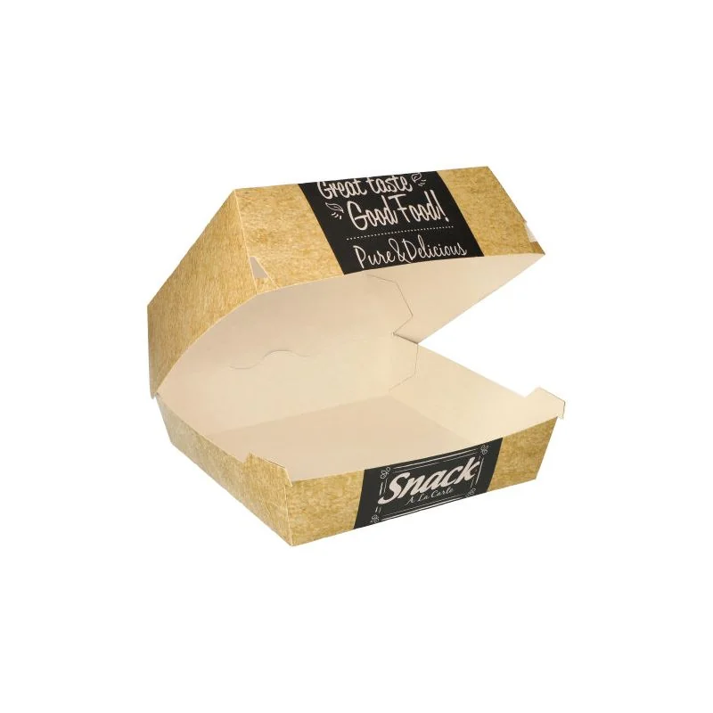 PAPSTAR Burgerbox "pure", Maße: 90 x 155 x 155 mm, XXL, braun mit Motivdruck (EAN: 4002911874936)