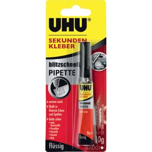 UHU Sekundenkleber blitzschnell PIPETTE, 10 g Flasche (EAN: 4026700487954)