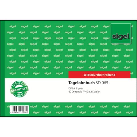 sigel Formularbuch "Tagelohnbuch", A5 quer, 3 x 40 Blatt, SD (EAN: 4004360921780)