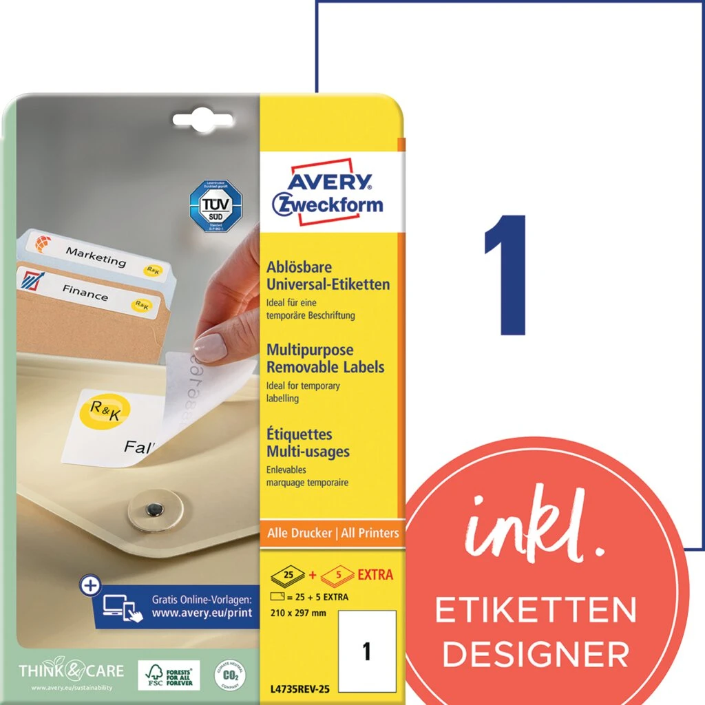AVERY Zweckform Universal-Etiketten, 210 x 297 mm, weiß (EAN: 4004182047354)