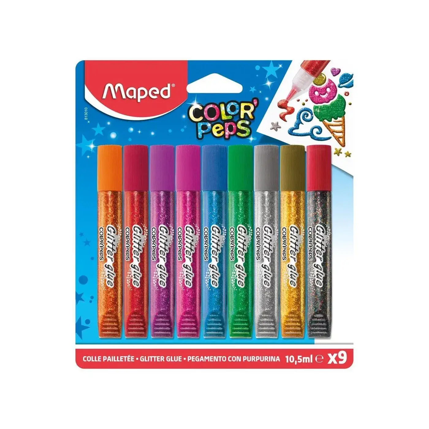 Maped Glitzerkleber COLOR'PEPS, 9 x 10,5 ml, Blisterkarte (EAN: 3154148130109)