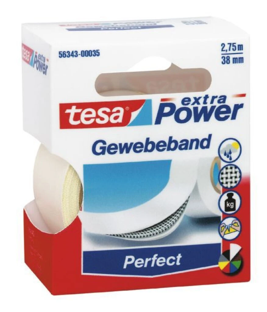 tesa Gewebeband extra Power PERFECT, 38 mm x 2,75 m, weiß (EAN: 4042448044174)