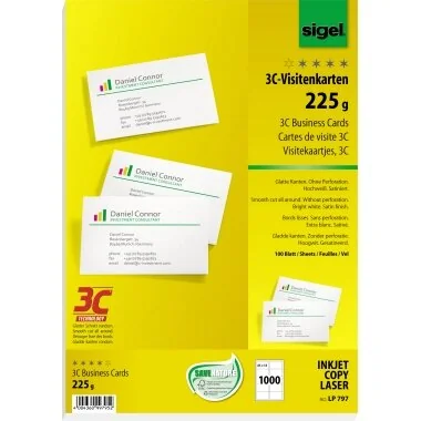 sigel Visitenkarten 3C, 85 x 55 mm, 225 g/qm, hochweiß (EAN: 4004360997952)