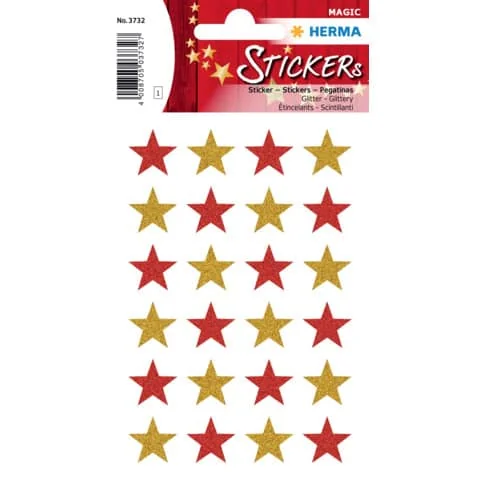 HERMA Weihnachts-Sticker MAGIC "Sterne", glittery, gold und rot (EAN: 4008705037327)