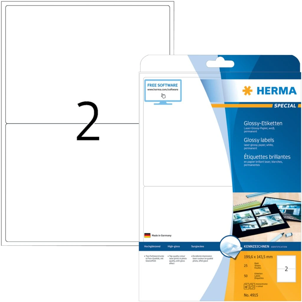 HERMA Hochglanz-Etiketten SPECIAL, 199,6 x 143,5 mm, weiß (EAN: 4008705049153)