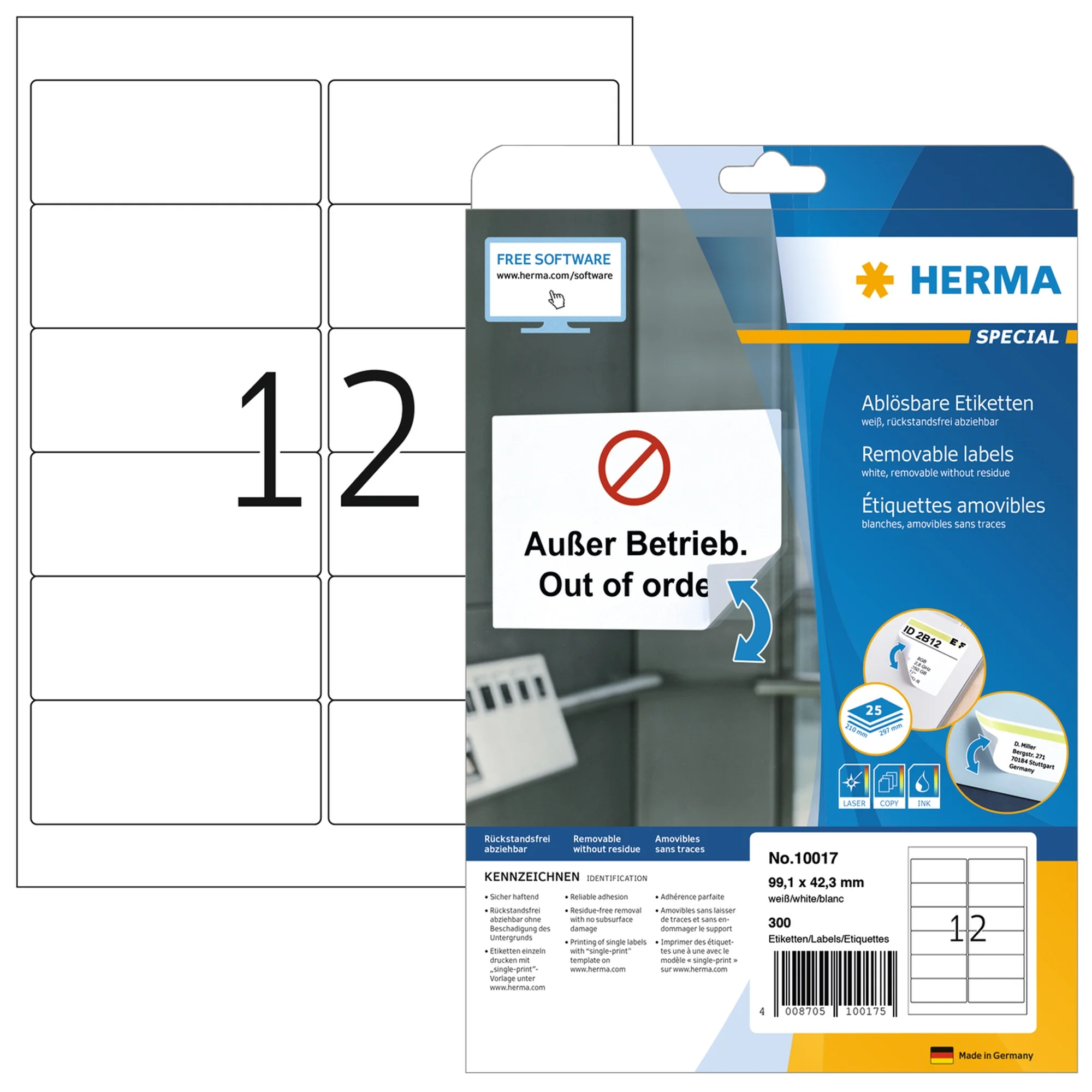 HERMA Universal-Etiketten SPECIAL, 99,1 x 42,3 mm, weiß (EAN: 4008705100175)