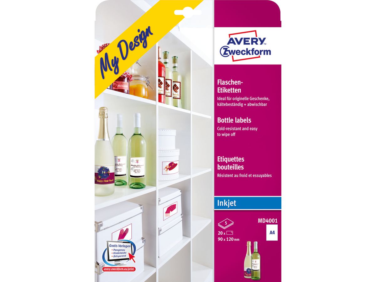 AVERY Zweckform My Design Inkjet Flaschen-Etiketten (EAN: 4004182045565)