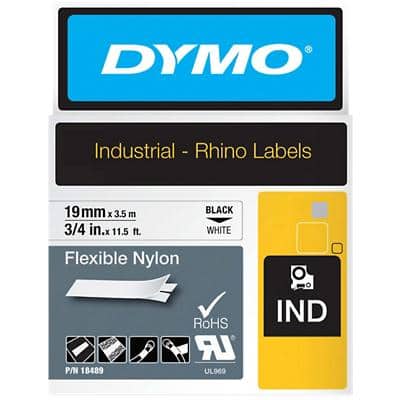 DYMO RHINO Nylon-Schriftband schwarz/weiß, 19 mm x 3,5 m (EAN: 0071701184894)