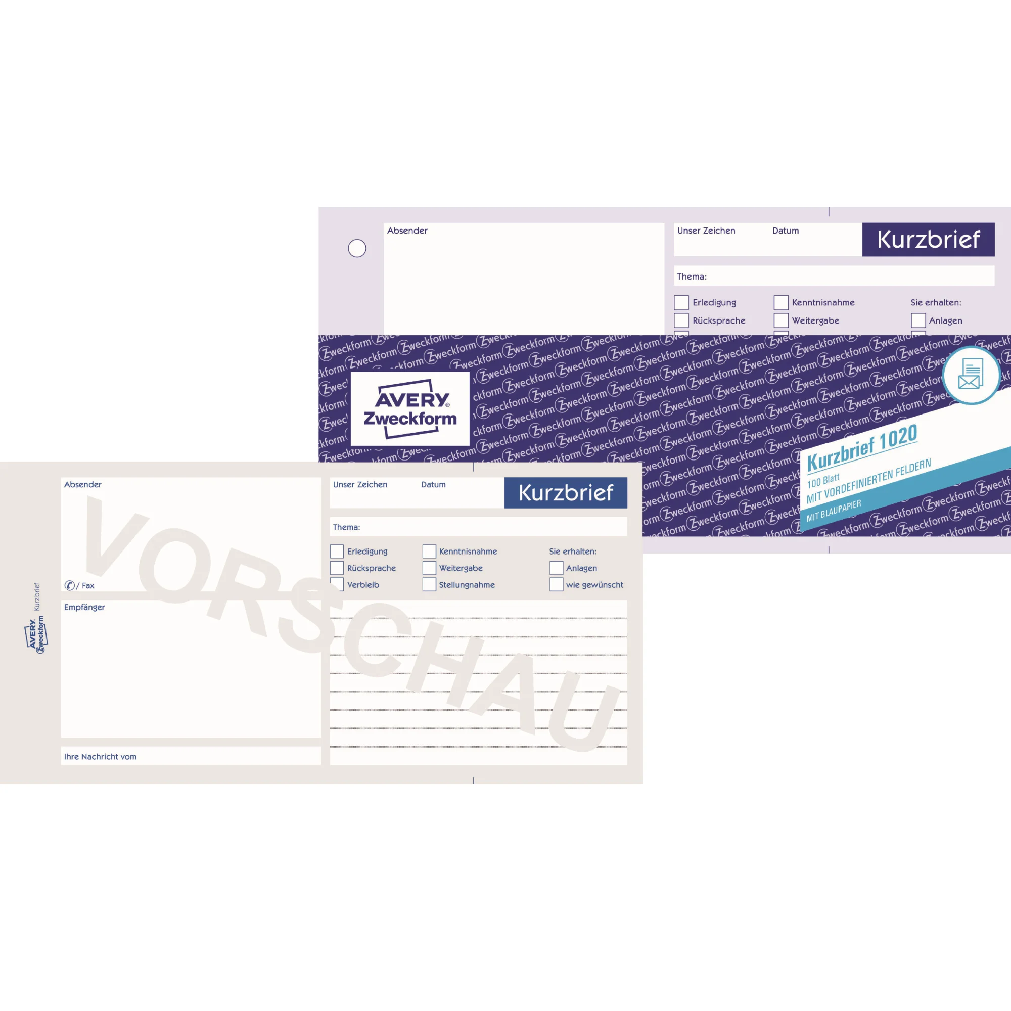 AVERY Zweckform Formularbuch "Kurzbrief", 1/3 A4, 100 Blatt (EAN: 4004182010204)