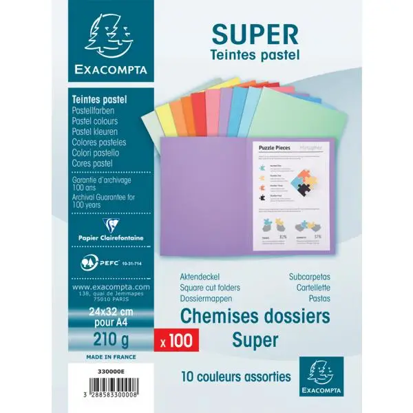 EXACOMPTA Aktendeckel SUPER 250, DIN A4, farbig sortiert (EAN: 3295190004144)