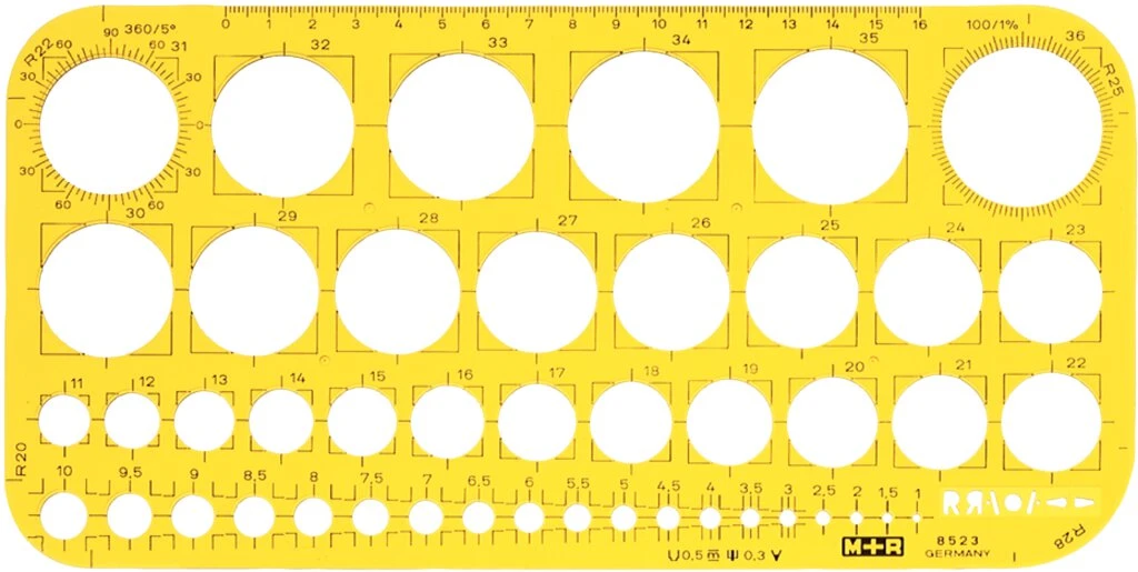 M+R Lochkreisschablone 1-36 mm, gelb-transparent (EAN: 4004627741014)