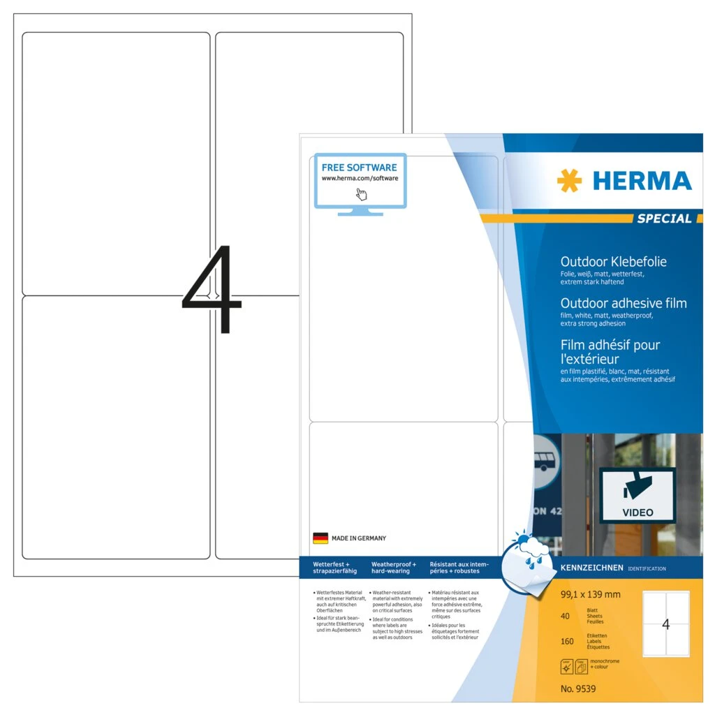 HERMA Outdoor Folien-Etiketten SPECIAL, 99,1 x 139 mm, weiß (EAN: 4008705095396)
