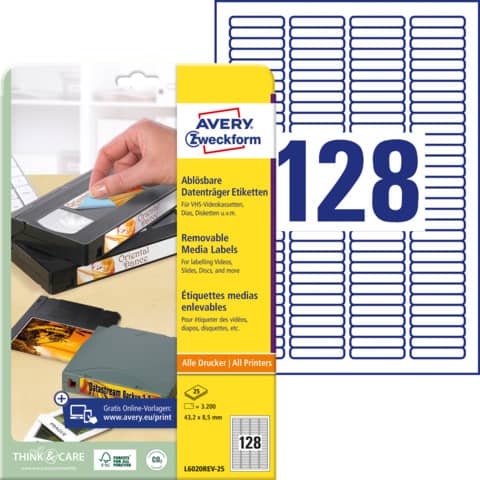 AVERY Zweckform Stick+Lift Etiketten für Dia, 43,2 x 8,5 mm (EAN: 4004182060209)
