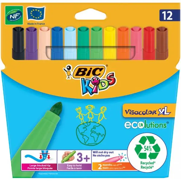 BIC KIDS Fasermaler Visacolor XL ecolutions, 12er Kartonetui (EAN: 3086123249257)