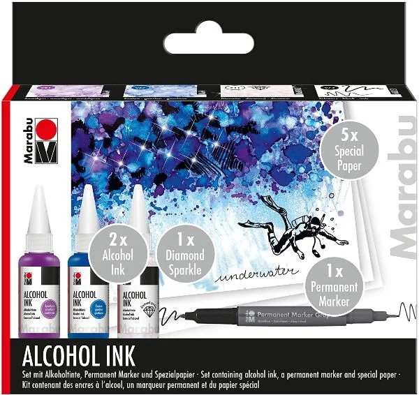 Marabu permanente Tinte Alcohol Ink-Set UNDERWATER, enzian 057, amethyst 081, diamant 511 (EAN: 4007751669971)
