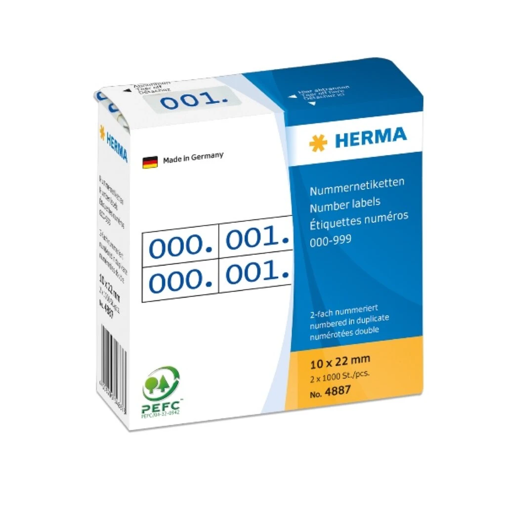 HERMA Nummern-Etiketten 0-999, 10 x 22 mm, blau, doppelt (EAN: 4008705048873)