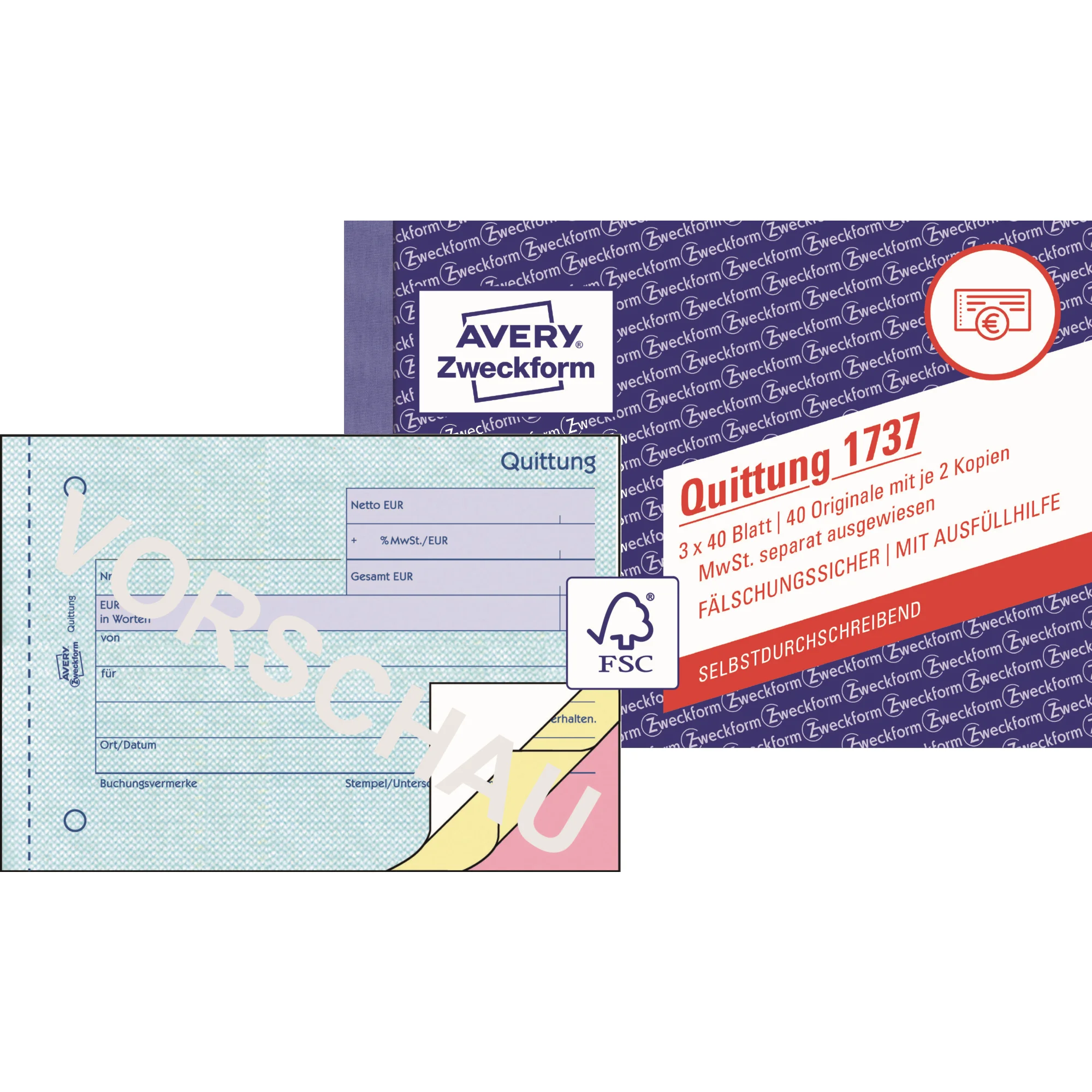 AVERY Zweckform Formularbuch "Quittung mit MwSt.", SD (EAN: 4004182017371)