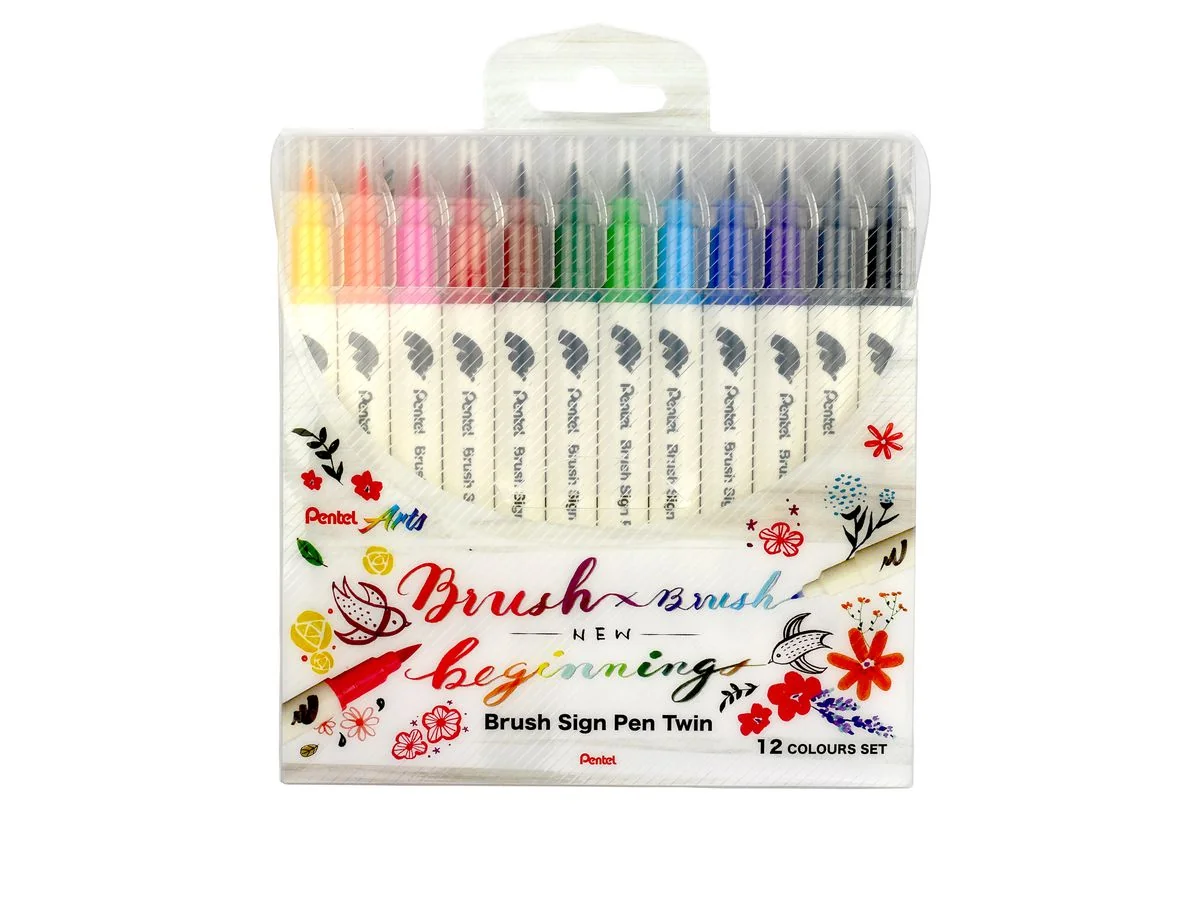 PentelArts BrushSignPen Pinselstift Twin, 12er Set, sortiert in 12 Farben (EAN: 4711577072906)