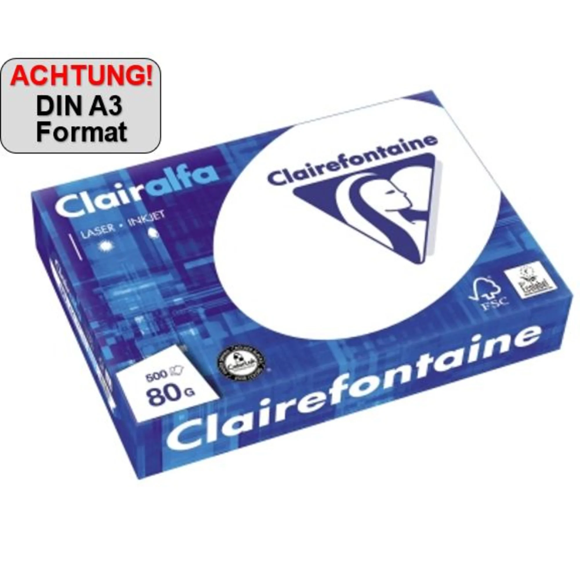 Clairefontaine Multifunktionspapier, DIN A3, extra weiß (EAN: 3329680196900)