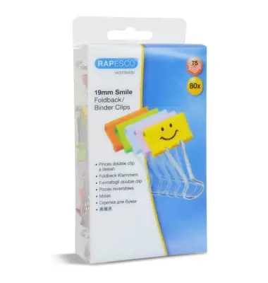 RAPESCO Foldback-Klammer, (B)19 mm, Smile, farbig sortiert (EAN: 5018505010696)